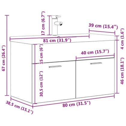 Шкаф за мивка за баня с вграден умивалник и смесител Дъб сонома