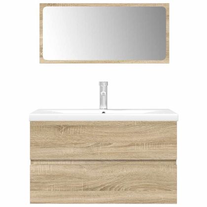 Комплект шкафове за баня от 3 части дъб сонома инженерно дърво