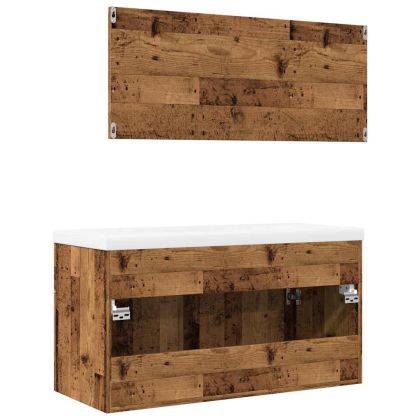 Комплект мебели за баня от 3 части старо дърво инженерно дърво