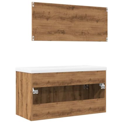 Комплект мебели за баня от 3 части Дъб артизан инженерно дърво