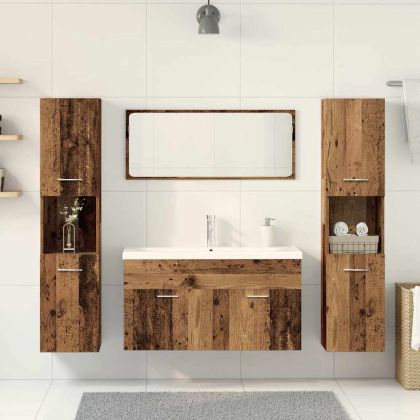 Комплект мебели за баня от 5 части старо дърво инженерно дърво