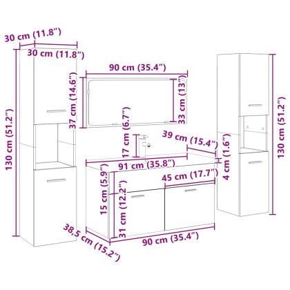 Комплект мебели за баня от 5 части старо дърво инженерно дърво