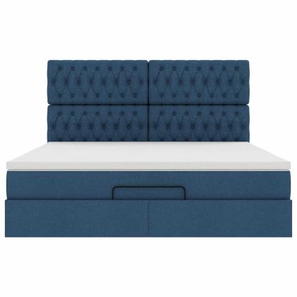 Османска легло с матрак, синьо, 160x200 см, плат