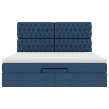 Османска легло с матрак и LED, синьо, 160x200 см, плат