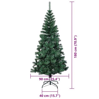 Изкуствена коледна елха с подсветка Зелен 180 cm PVC и метал