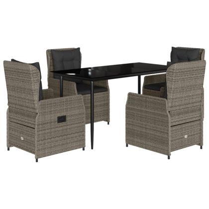 Градински трапезен комплект 5 части с възглавници сив полиратан