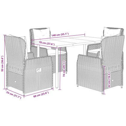 Градински трапезен комплект 5 части с възглавници сив полиратан