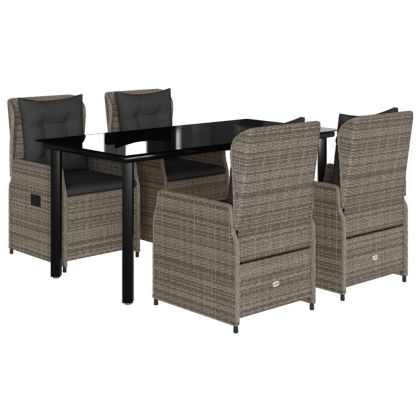 Градински трапезен комплект 5 части с възглавници сив полиратан