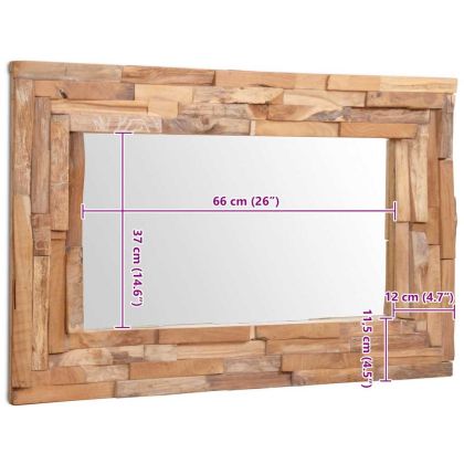 Декоративно огледало, тиково дърво, 90x60 см, правоъгълно
