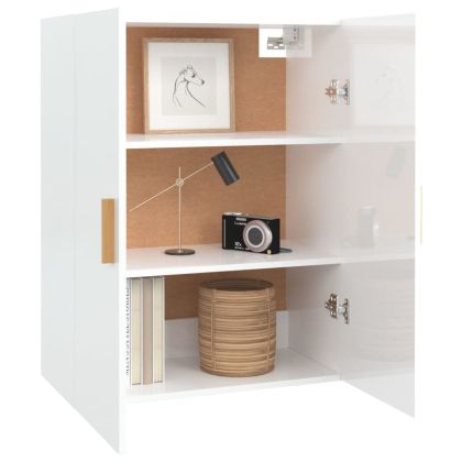 Окачен стенен шкаф, бял гланц, 69,5x34x90 см