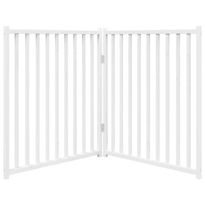 Сгъваема преграда за кучета 2 панела Бяло 160 см чам масив