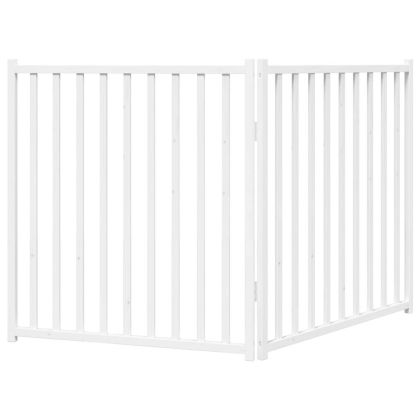 Сгъваема преграда за кучета 2 панела Бяло 160 см чам масив