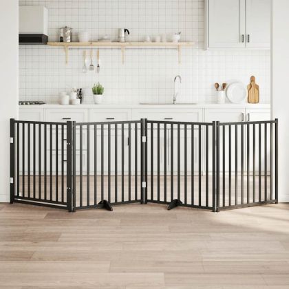 Сгъваема преграда за кучета с врата 4 панела 320 см Масивна ела