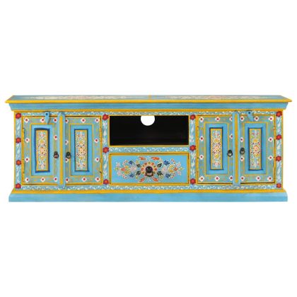 ТВ шкаф, син, 110x30x40 см, масивно мангово дърво
