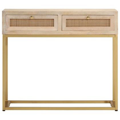 Конзолна маса, 90x30x76 cм, мангово дърво масив и желязо