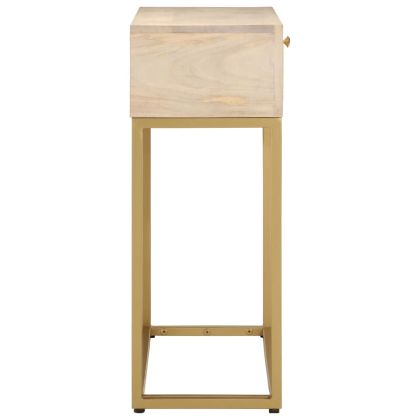 Конзолна маса, 90x30x76 cм, мангово дърво масив и желязо