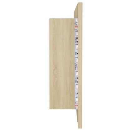 Шкаф с LED огледало за баня, дъб сонома, 100x12x45 см, акрил