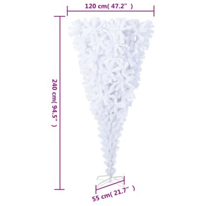 Обърната изкуствена коледна елха със стойка, бяла, 240 см