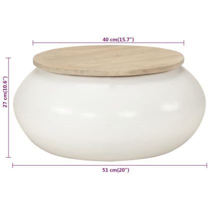 Маса за кафе, бяла, 51x51x27 см, масивно мангово дърво