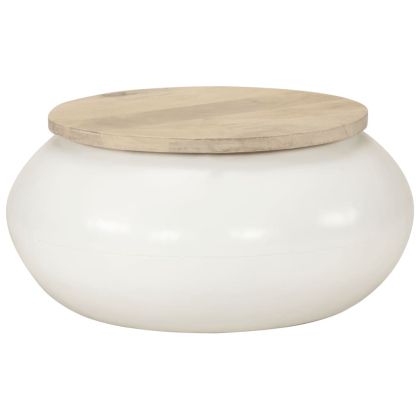 Маса за кафе, бяла, 51x51x27 см, масивно мангово дърво