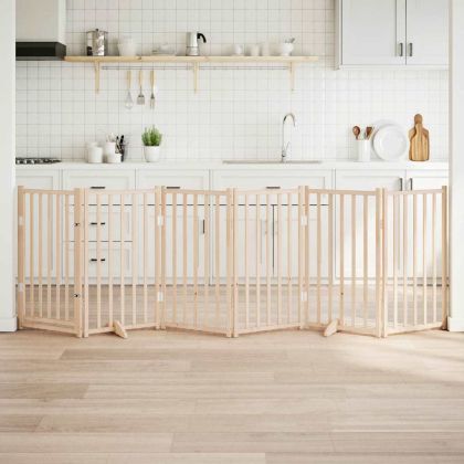 Кучешка порта с врата, сгъваема, 6 панела, 300 см, масивна дървесина, ела