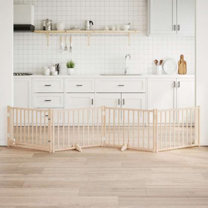 Сгъваема преграда за кучета с врата 4 панела 320 см Масивна ела