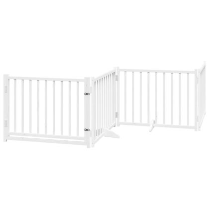 Сгъваема преграда за кучета с врата 8 панела бял 640 см топола