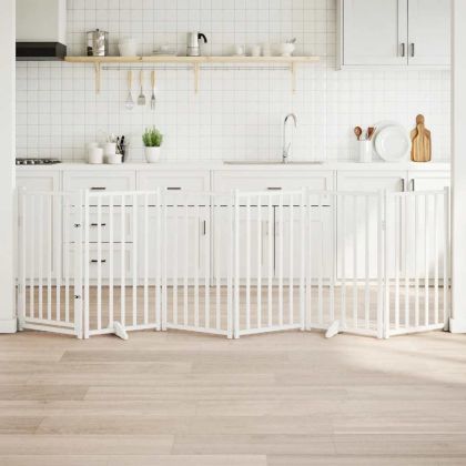 Сгъваема преграда за кучета с врата 6 панела 300 см Масивна ела