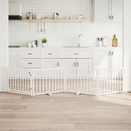 Сгъваема преграда за кучета с врата 4 панела 320 см Масивна ела