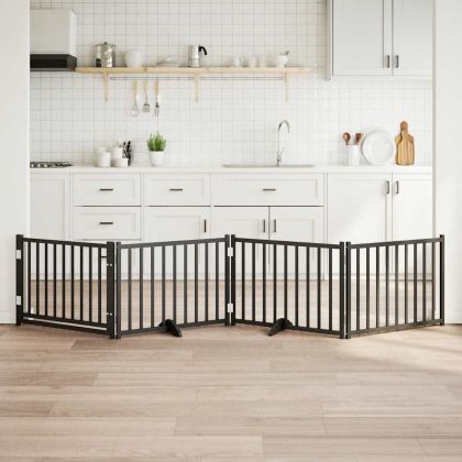 Сгъваема преграда за кучета с врата 4 панела 320 см Масивна ела