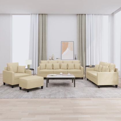 Комплект дивани 4 части с възглавници кремав плат текстил
