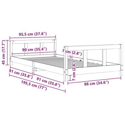 Детска рамка за легло, бяла, 90x190 см, бор масив