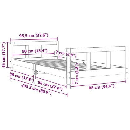 Рамка за детско легло, 90x200 см, масивна чамова дървесина
