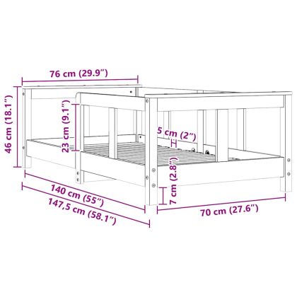 Рамка за детско легло, 70x140 см, масивна борова дървесина