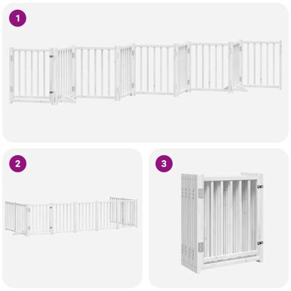 Сгъваема преграда за кучета с врата 9 панела бял 450 см топола