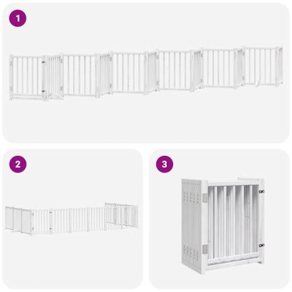 Сгъваема преграда за кучета с врата 12 панела бял 600 см топола