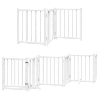 Сгъваема преграда за кучета с врата 15 панела бял 750 см топола