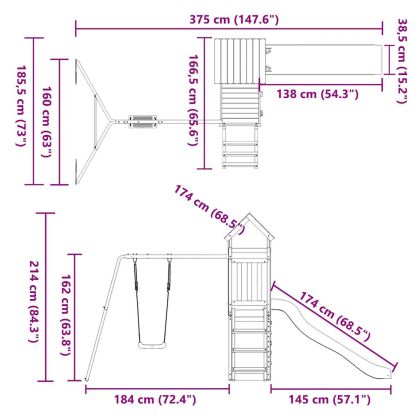 Комбинирано детско съоръжение за игра на открито, бор масив
