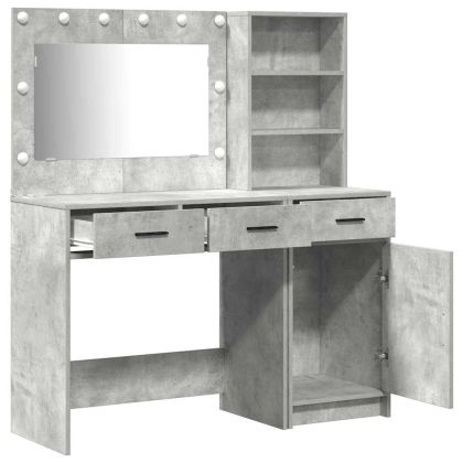 Тоалетка с огледални светлини с рафт 2 pcs Сив Инженерно дърво