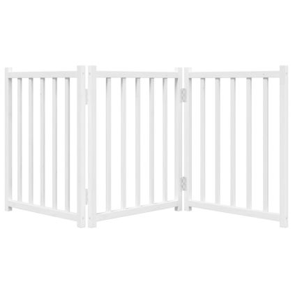 Сгъваема преграда за кучета 3 панела Бяло 150 см чам масив