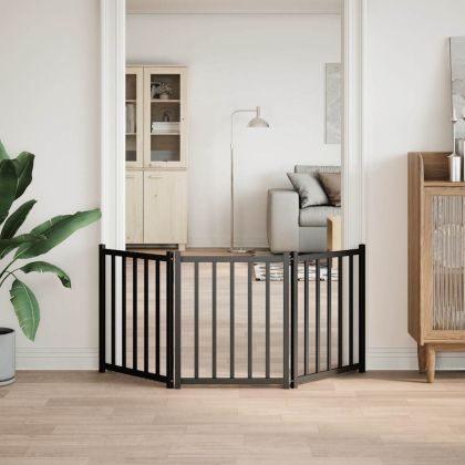 Сгъваема преграда за кучета 3 панела черен 150 см чам масив