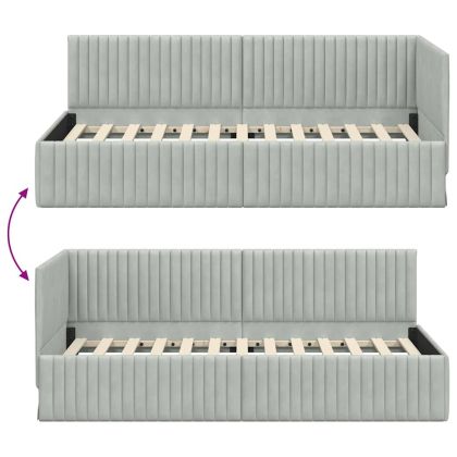 Ъглова рамка за легло Светлосиво 90 см x 190 см Кадифе