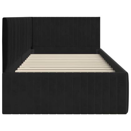 Ъглова рамка за легло с таблото Черно 90 см x 200 см Кадифе