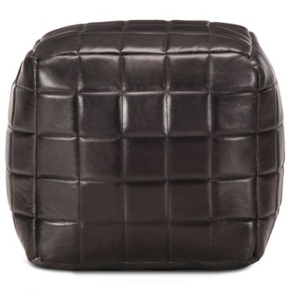 Пуф, черен, 40x40x40 см, естествена козя кожа