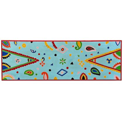 Конзолна маса, мангова дървесина масив, синя, ръчно рисувана