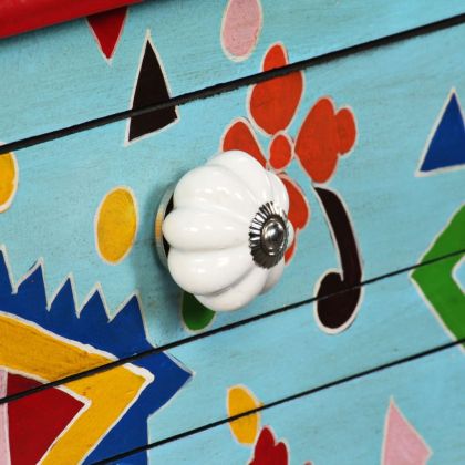 Конзолна маса, мангова дървесина масив, синя, ръчно рисувана