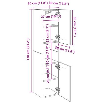 Шкаф за баня, кафяв дъб, 30x30x130 см, инженерно дърво