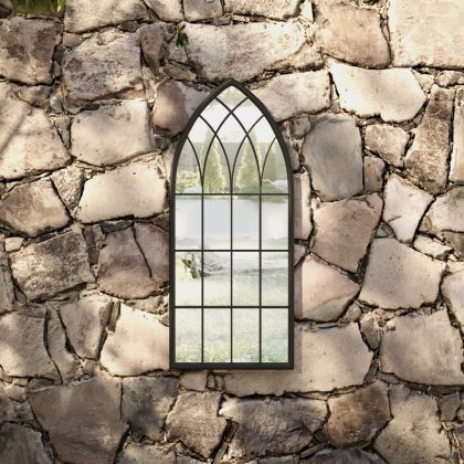 Градинско огледало черно 70x30 см желязо за външна употреба