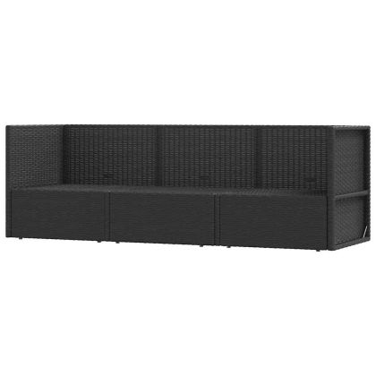 Градински лаундж комплект с възглавници 3 части черен полиратан