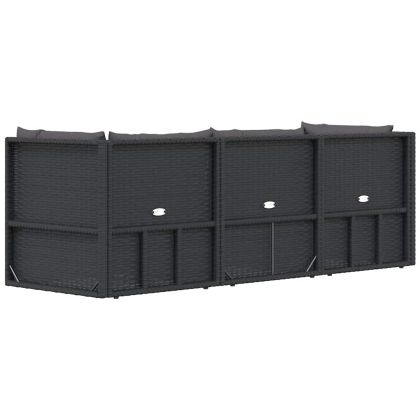 Градински лаундж комплект с възглавници 3 части черен полиратан